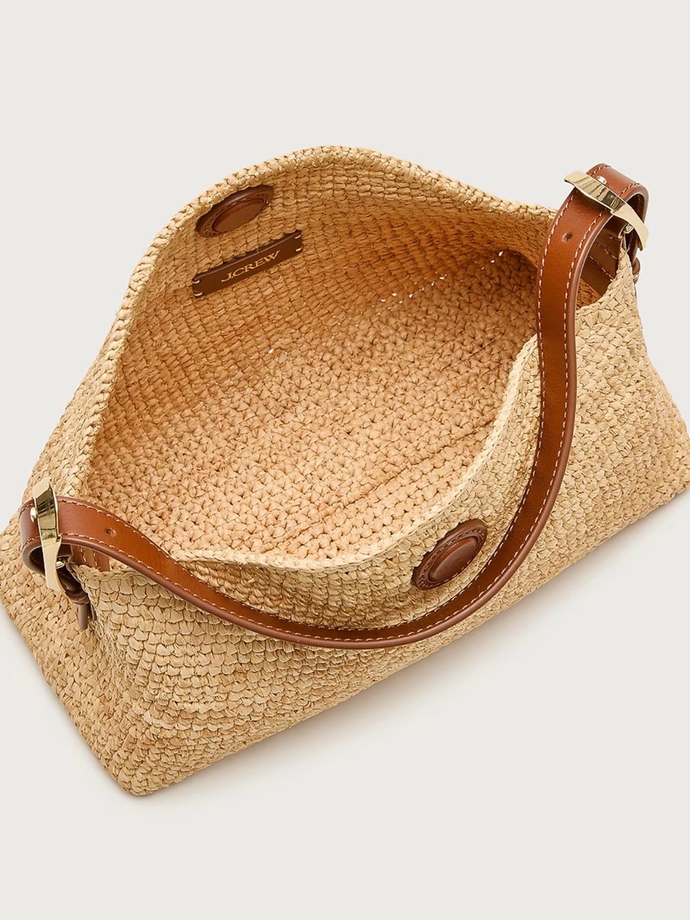 J. Crew Woven Straw Shoulder Bag with Brown Leather Strap - Picture 4 of 6